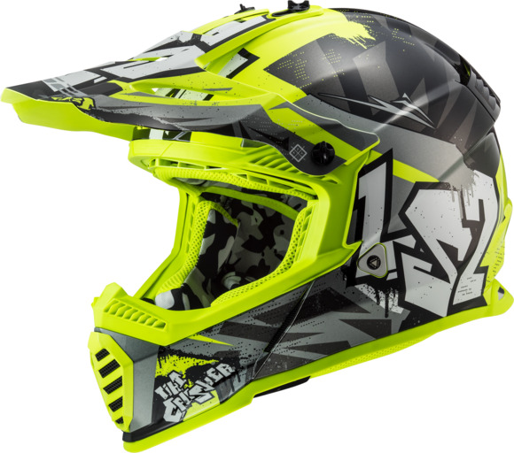 Шлем LS2 MX437 FAST EVO MINI CRUSHER Black Hi-Vis Yellow M pitbikemarket.ru